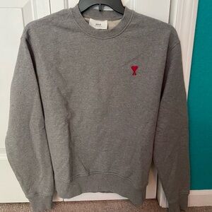 Ami Gray Crewneck Sweatshirt with Red Heart Logo